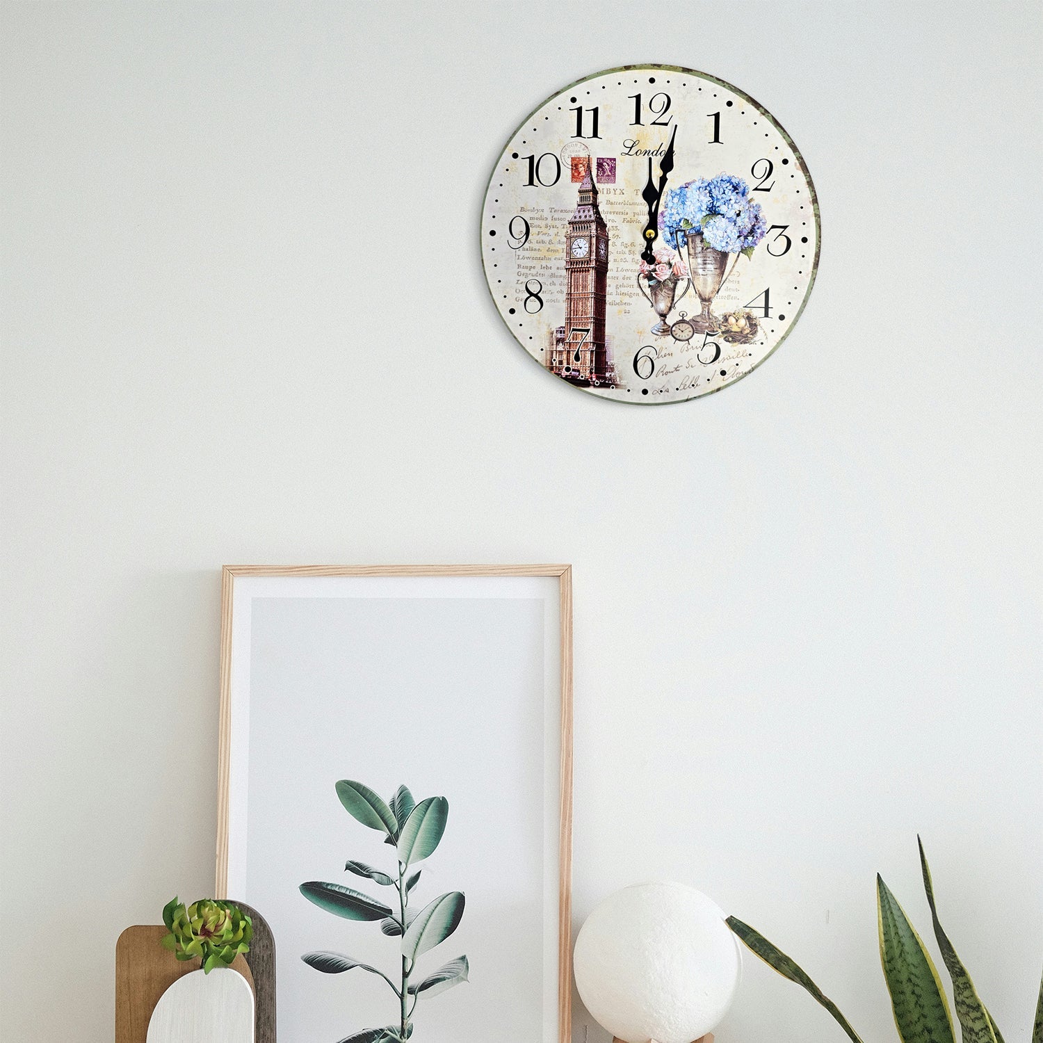 Retro Round Shabby Chic Patchwork Wooden Decorative Wall Art Clock
