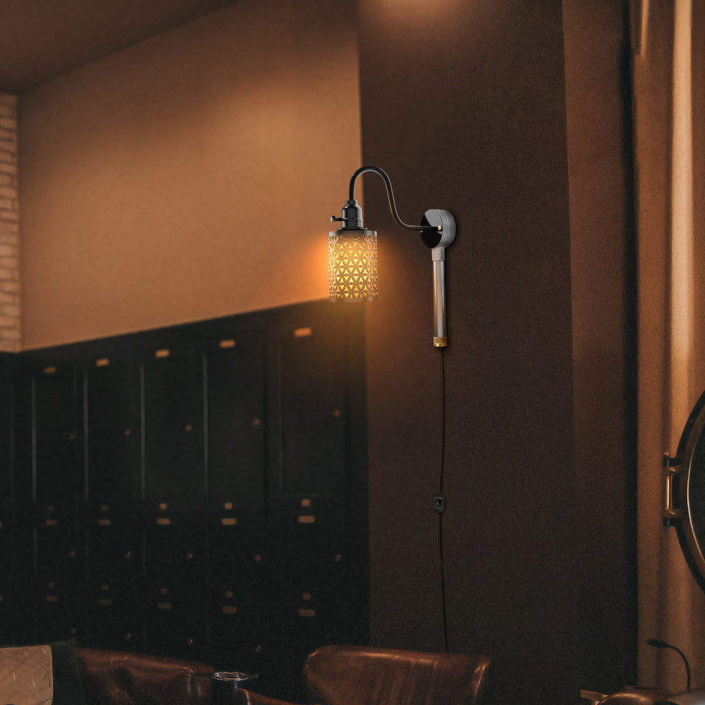 Industrial Galvanised Metal Swan Neck Plug-in Wall Light with Bulb Guard Cage
