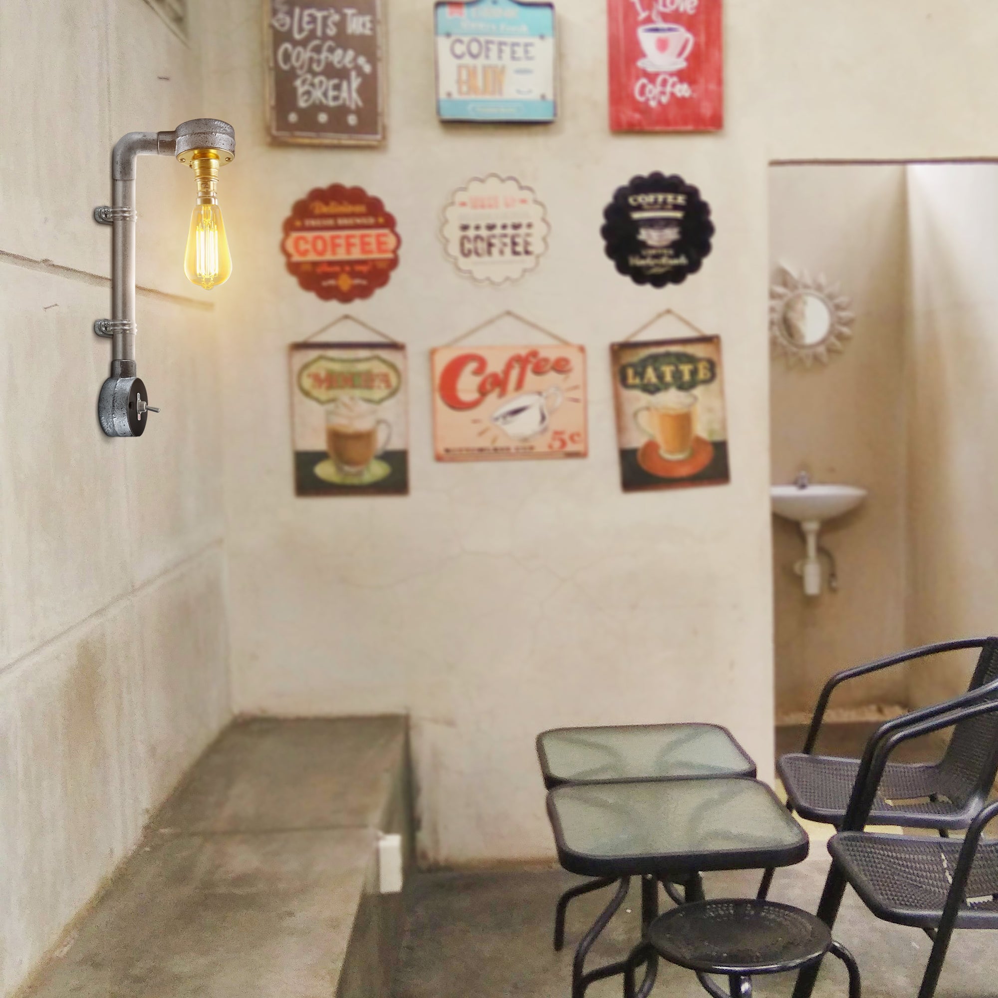 Industrial Pipe Lighting Retro Wall Designer Light Galvanized Conduit Wall Light