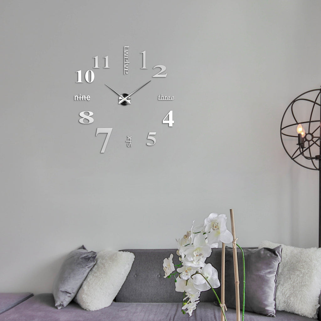 Modern Frameless 3D Large Number DIY Sticker Wall Clock