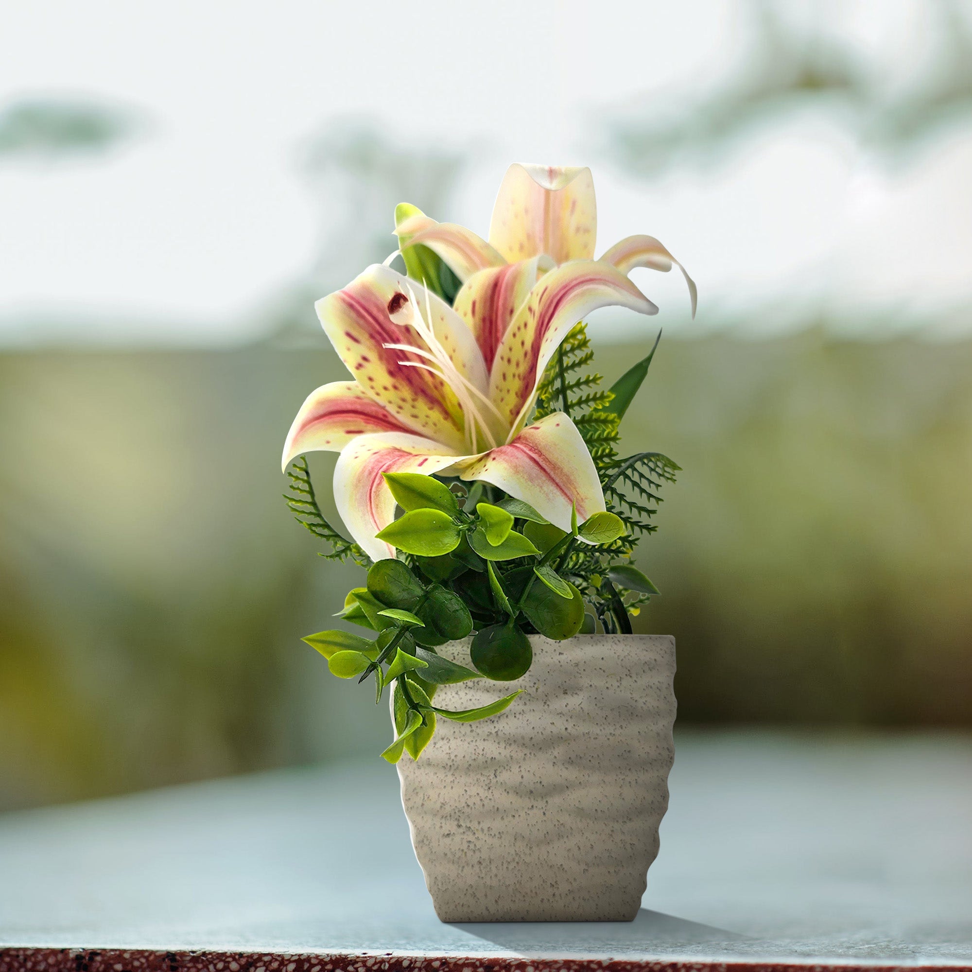 Lifelike Artificial Lily Flowers Potted 2-Pack for Elegant Home Table Decor