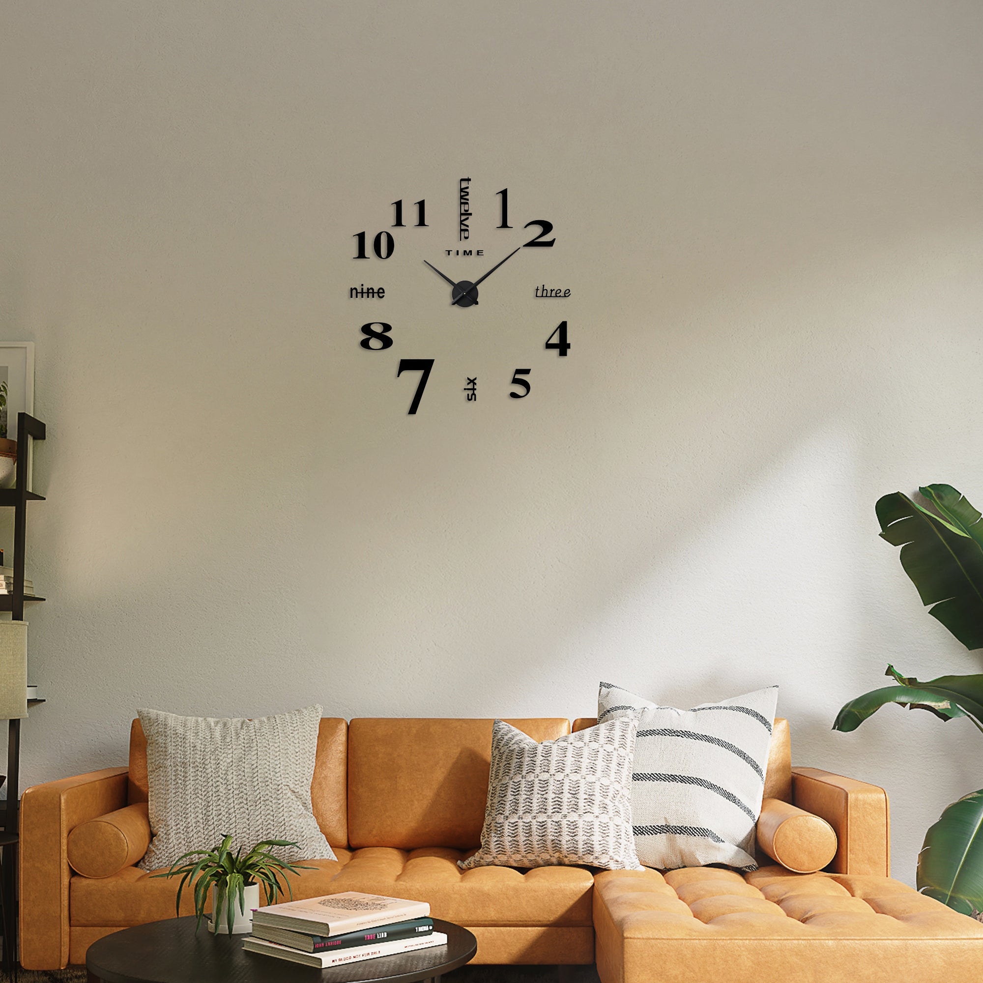 Modern Frameless 3D Large Number DIY Sticker Wall Clock