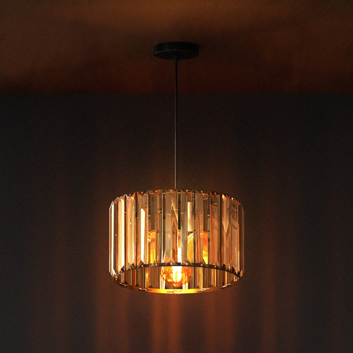 Modern Crystal Glass Drum Shade Pendant Light – Elegant Hanging Chandelier Fixture