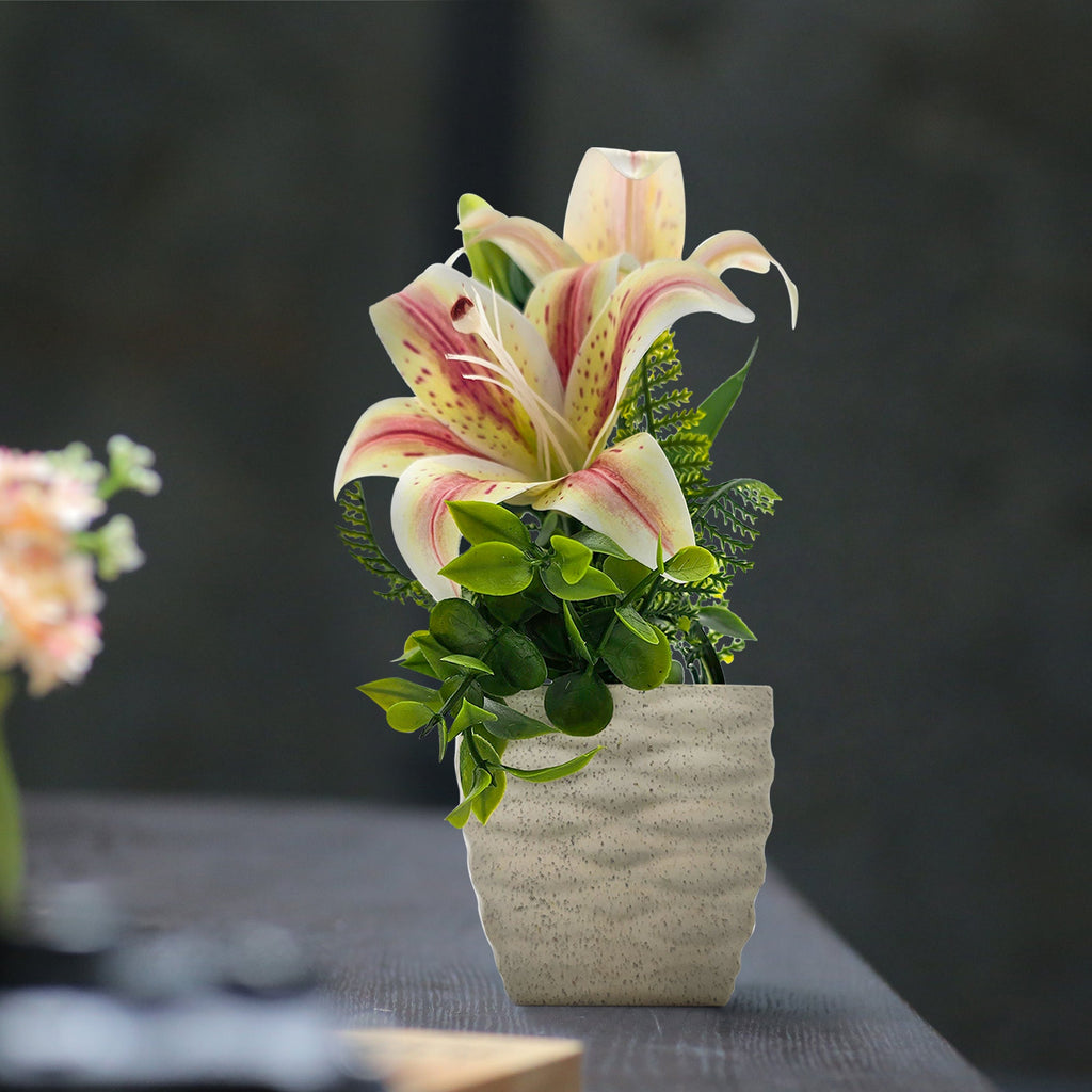 Lifelike Artificial Lily Flowers Potted 2-Pack for Elegant Home Table Decor