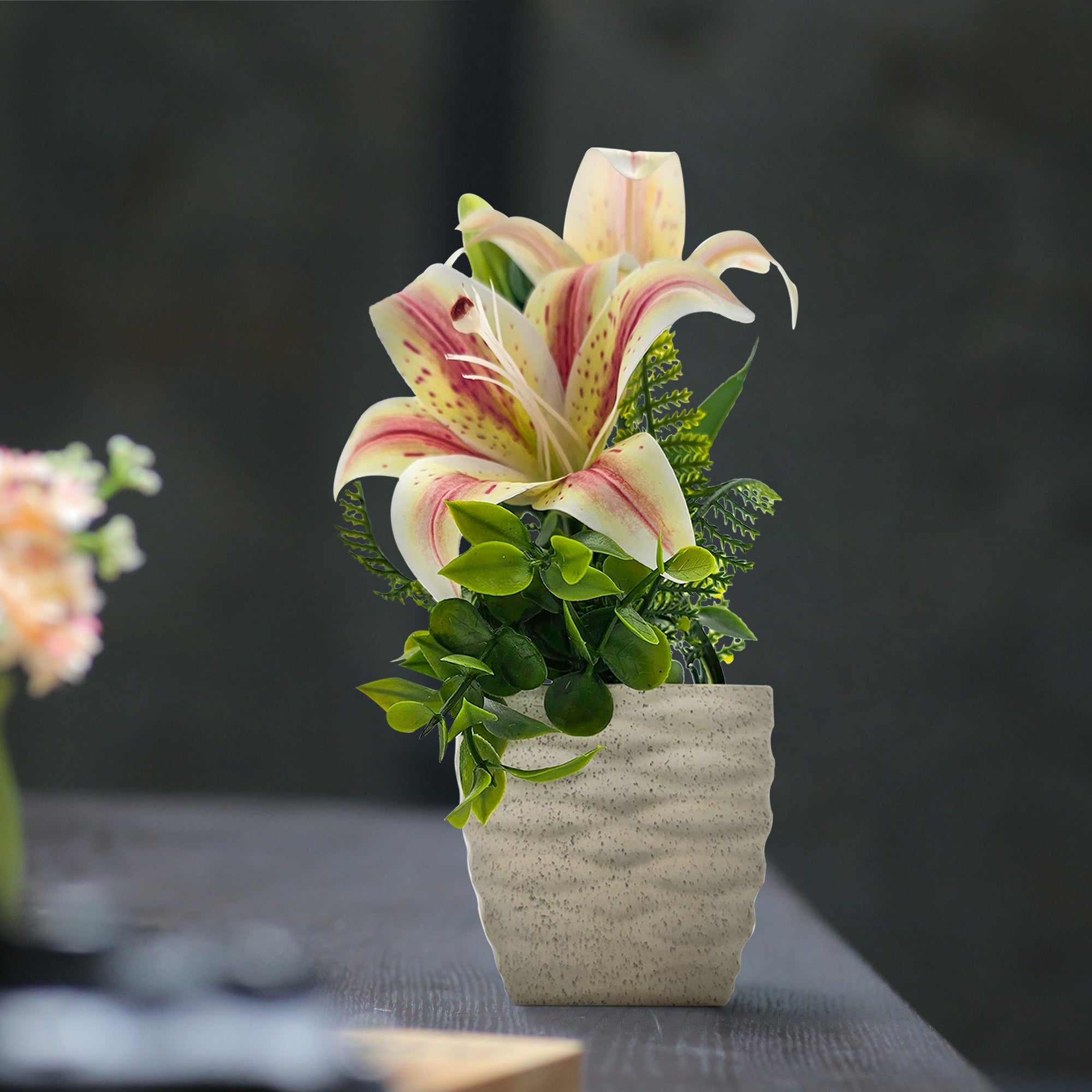 Lifelike Artificial Lily Flowers Potted 2-Pack for Elegant Home Table Decor