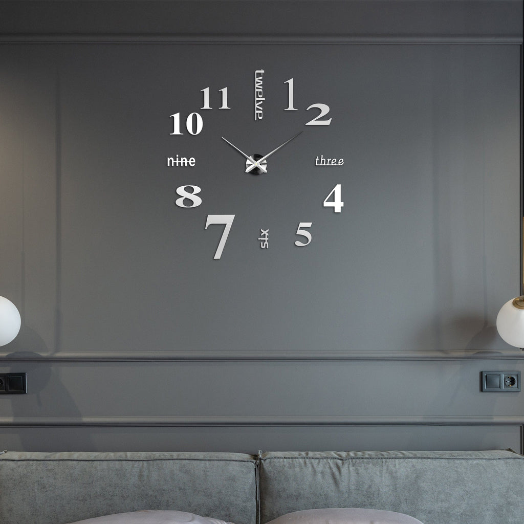 Modern Frameless 3D Sticker Wall Clock with Large Numbers for Stylish Decor