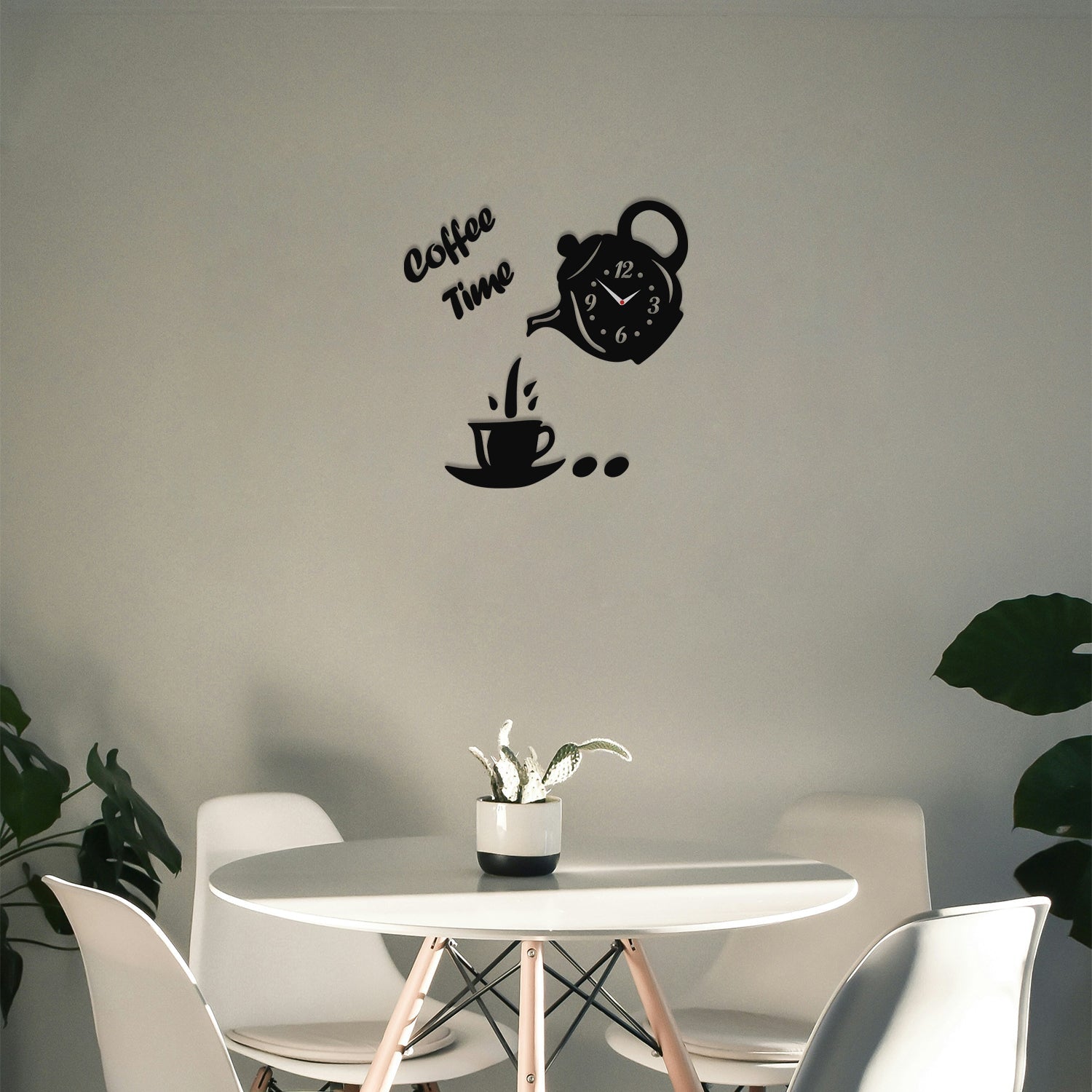 DIY 3D Acrylic Coffee Cup Teapot Wall Clock Large Decorative Sticker