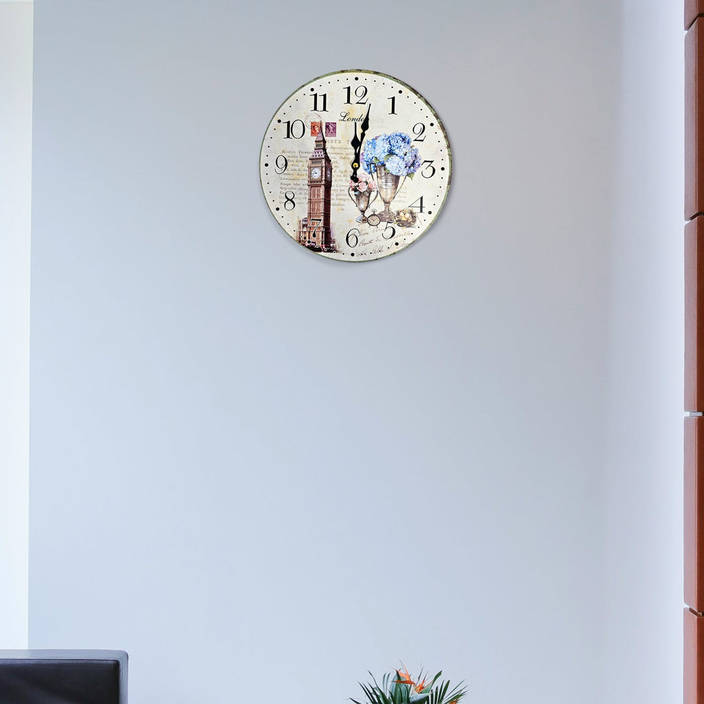 Retro Round Shabby Chic Patchwork Wooden Decorative Wall Art Clock