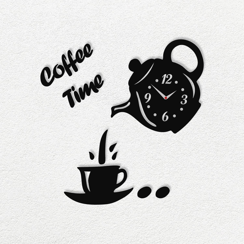 3D DIY Acrylic Coffee Cup and Teapot Kitchen Wall Clock