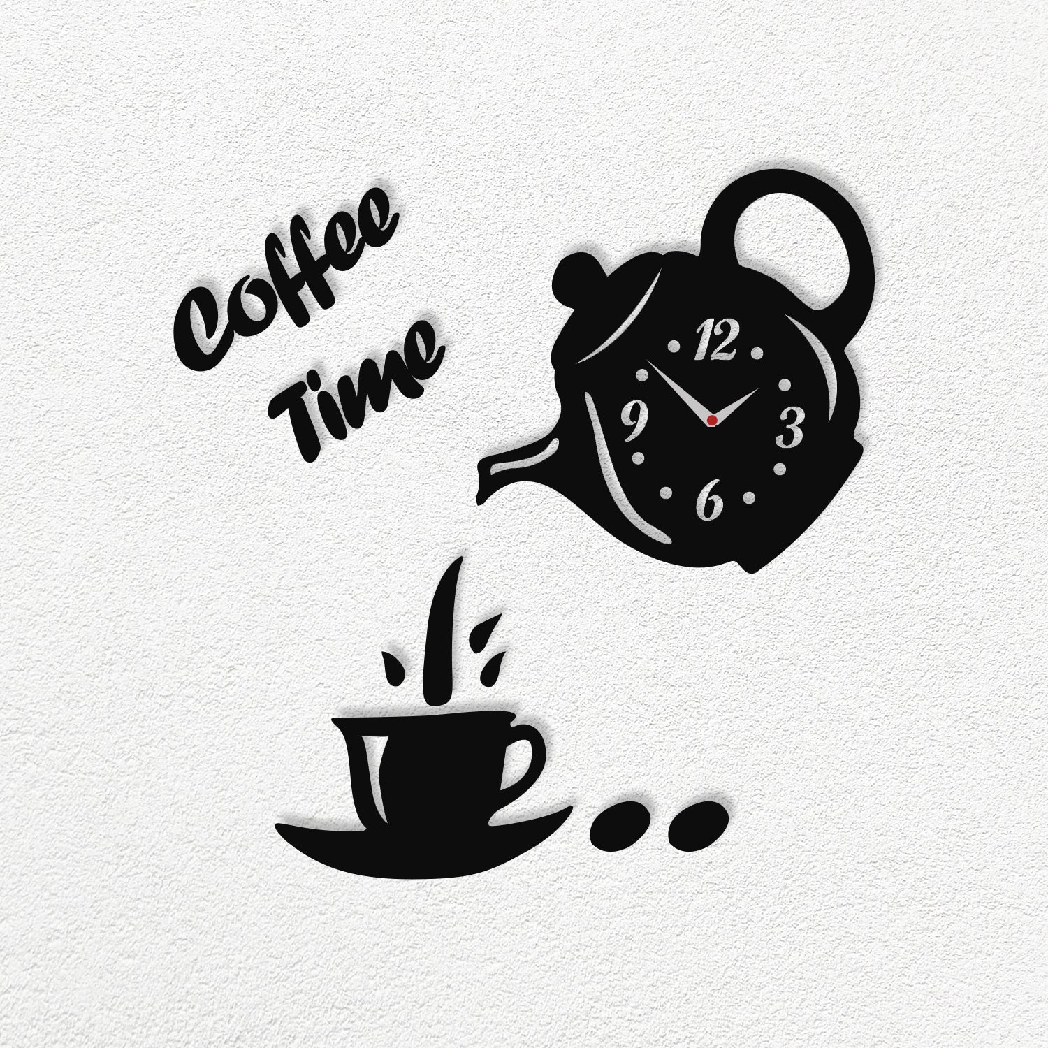 DIY 3D Acrylic Coffee Cup Teapot Wall Clock Large Decorative Sticker