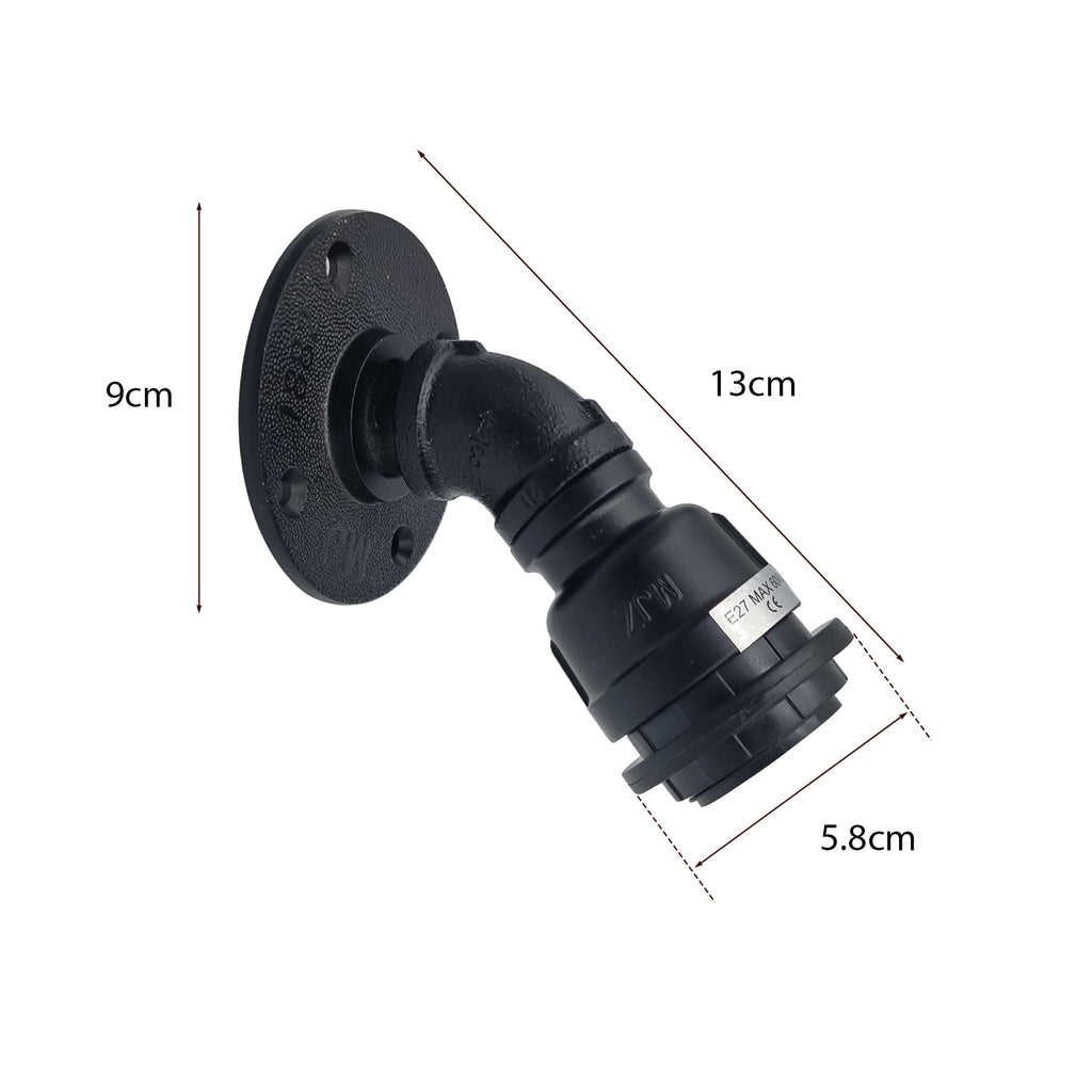 Industrial Water Pipe Wall Lamp Holder E27 Base, Retro Vintage Style Black Metal