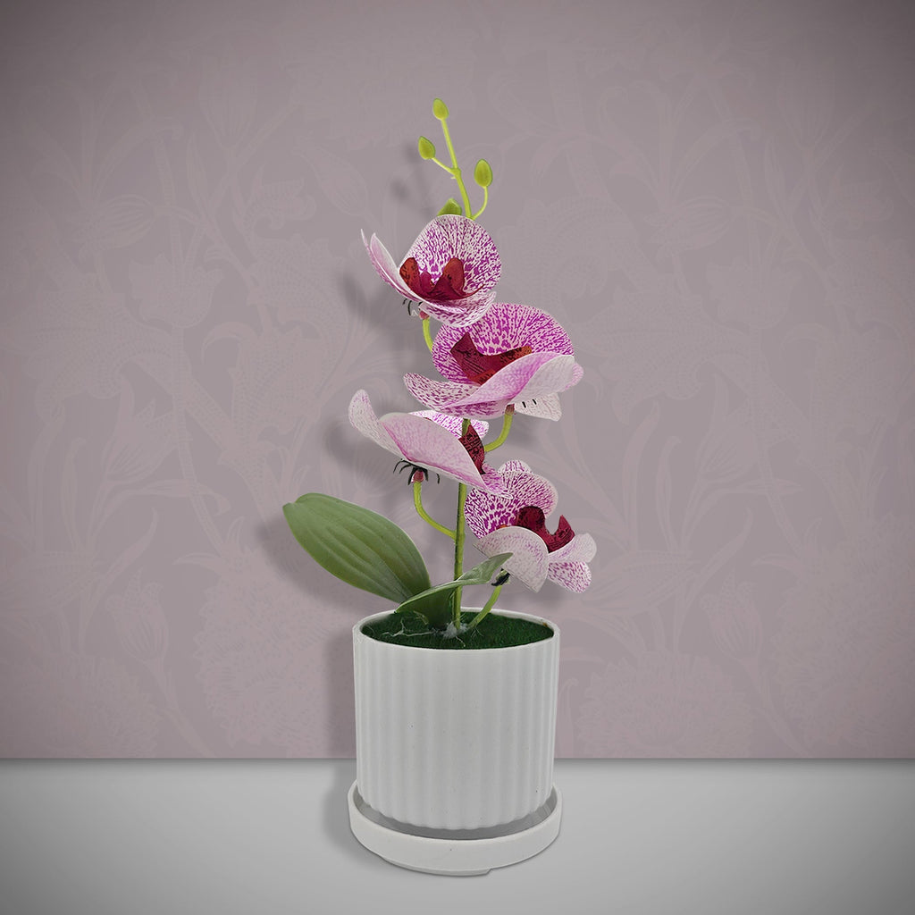 Lifelike Artificial Orchid Plant in Vase, Vibrant Faux Floral Decor