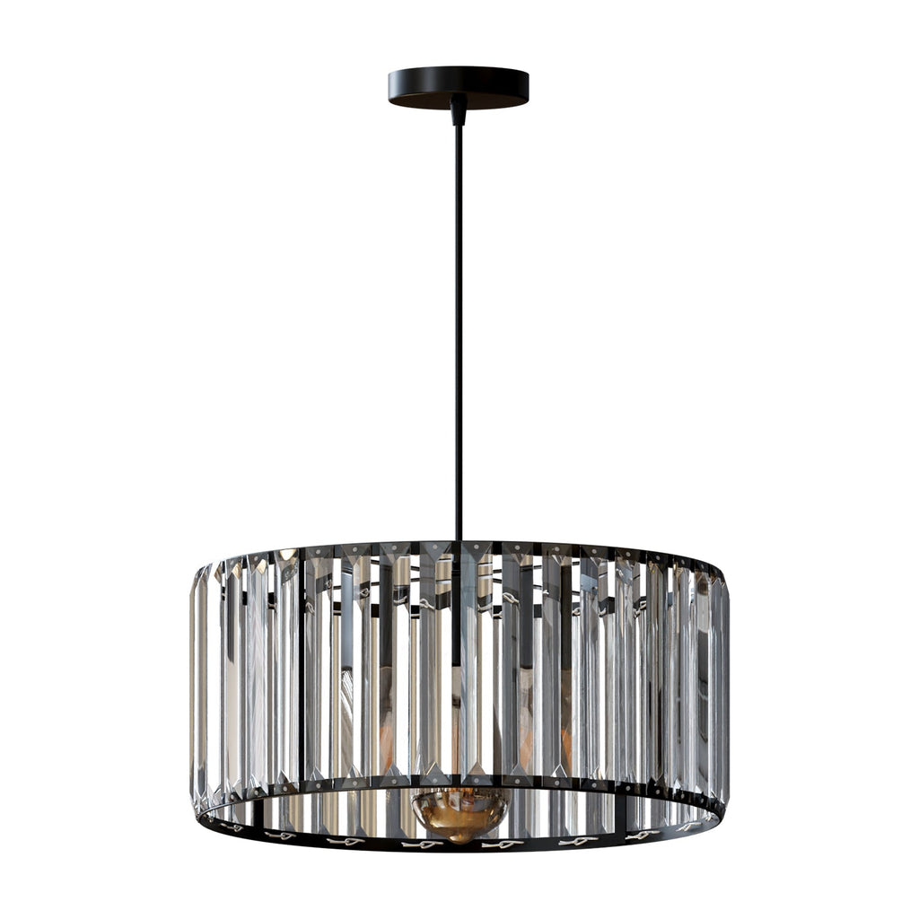 Modern Crystal Glass Drum Shade Pendant Light – Elegant Hanging Chandelier Fixture