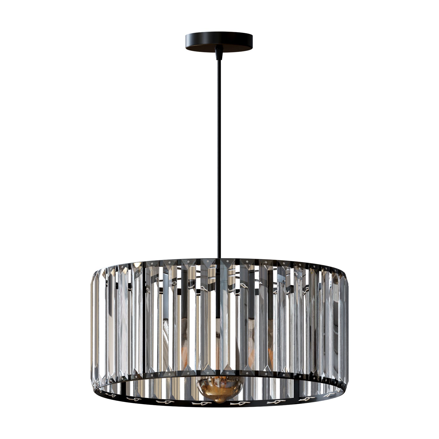 Modern Crystal Glass Drum Shade Pendant Light – Elegant Hanging Chandelier Fixture