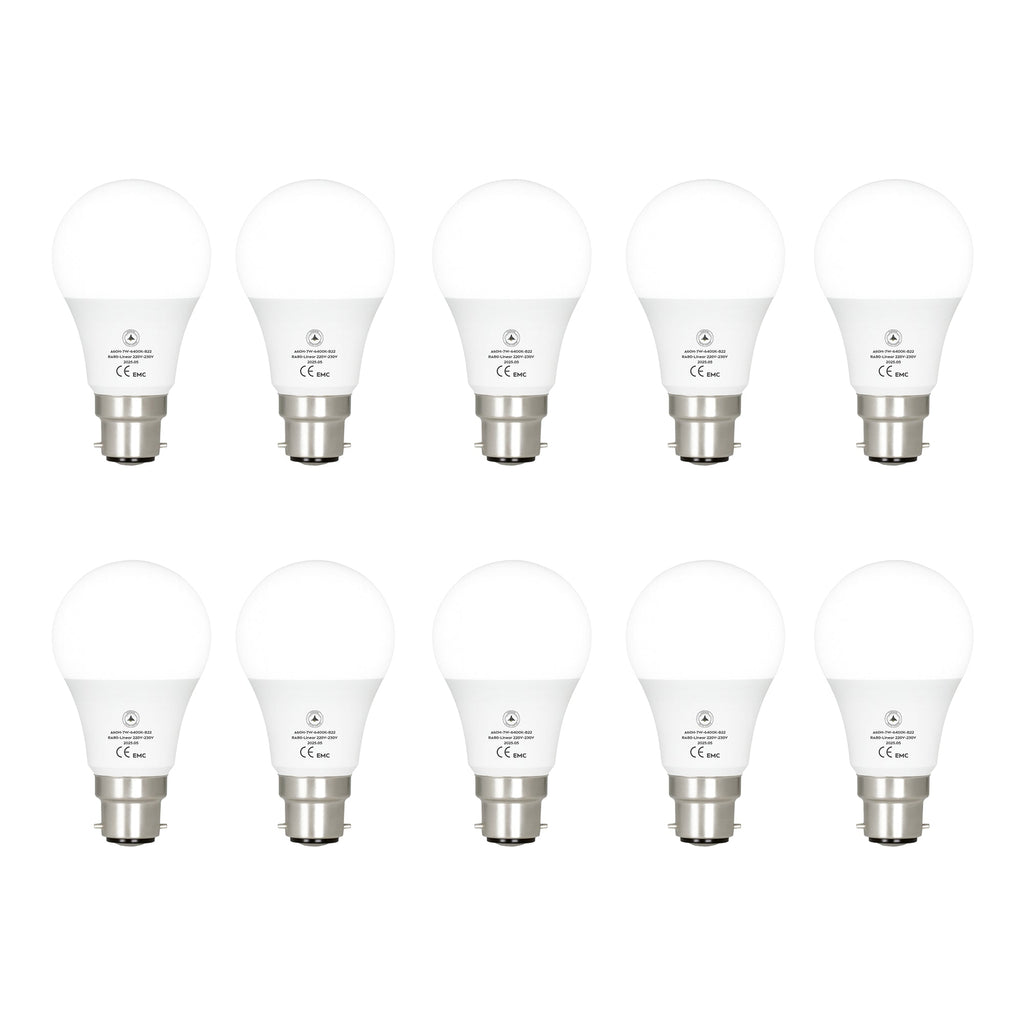 Efficient 7W LED A60 B22 Bayonet Bulb, 6400K Cool White Light
