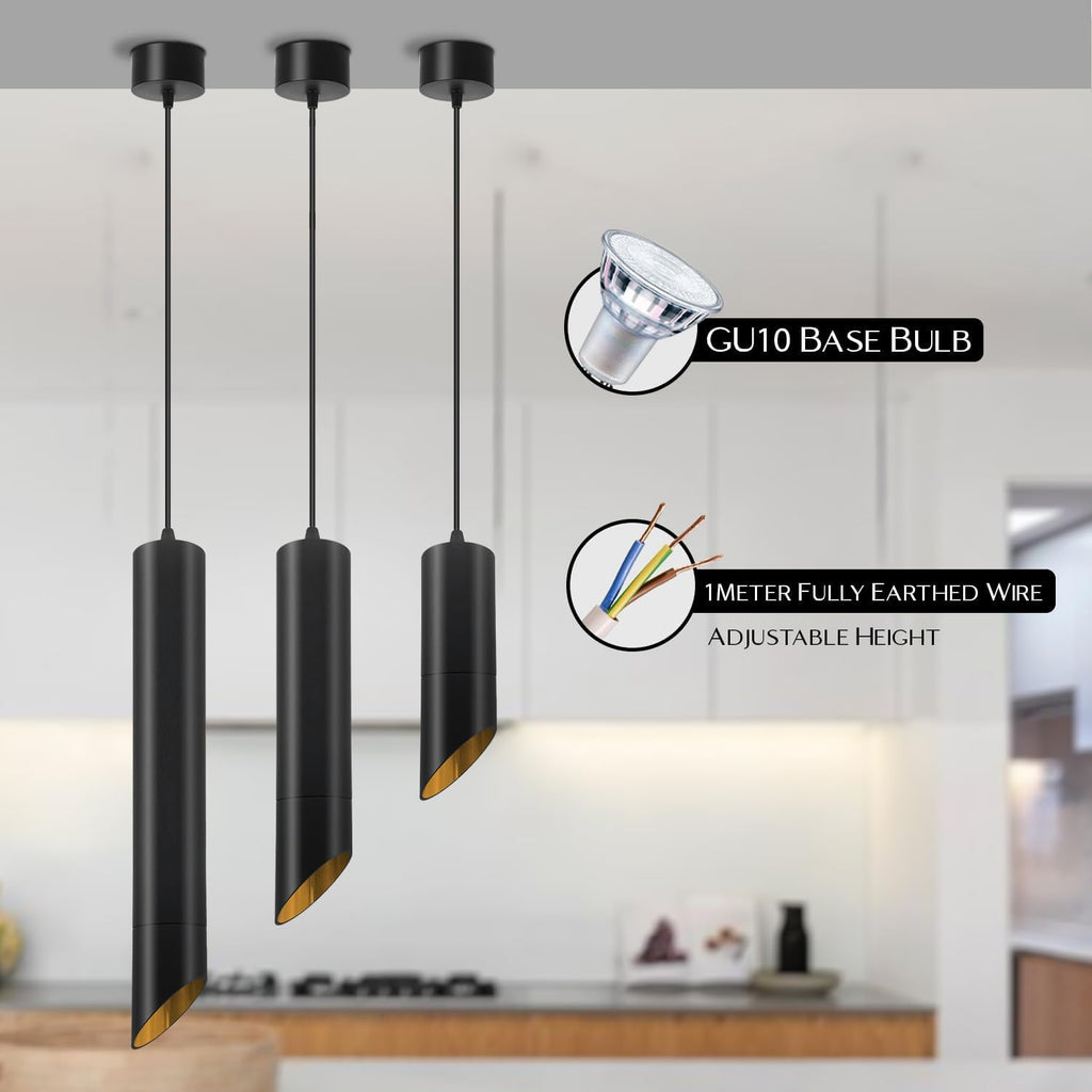 Modern Black & Gold Baton Pendant Light 400mm LED Cylinder ~6246