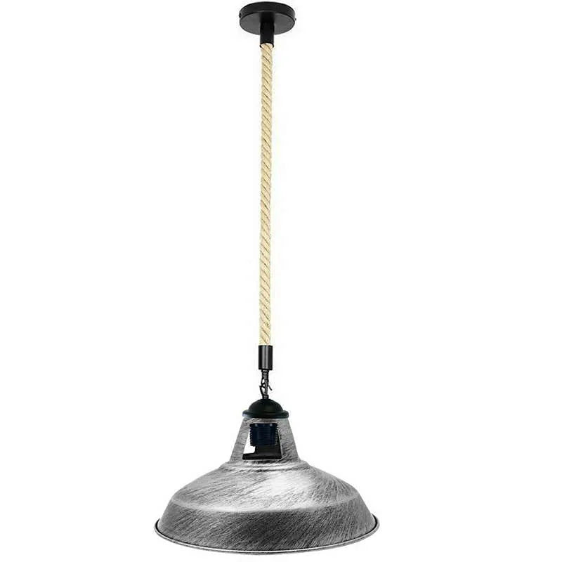 Industrial Farmhouse Hemp Rope Ceiling Pendant Light Fixture with Metal Shade