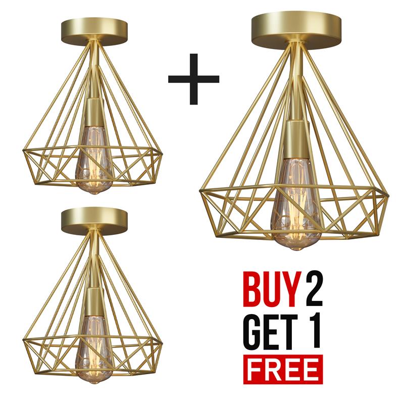 2 Pack Semi Flush Mount Ceiling Light Fixture Metal Cage Lampshade E27 Holder~4199