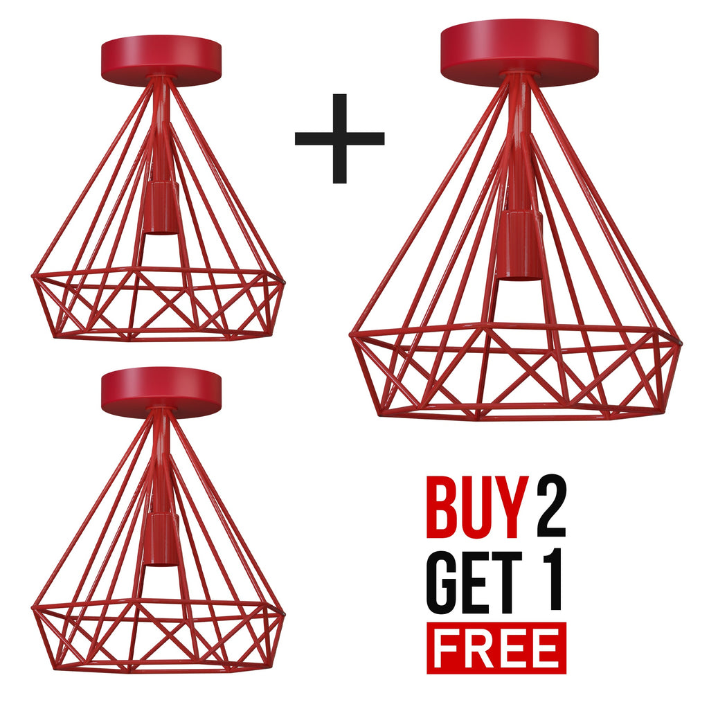 2 Pack Semi Flush Mount Ceiling Light Fixture Metal Cage Lampshade E27 Holder~4199