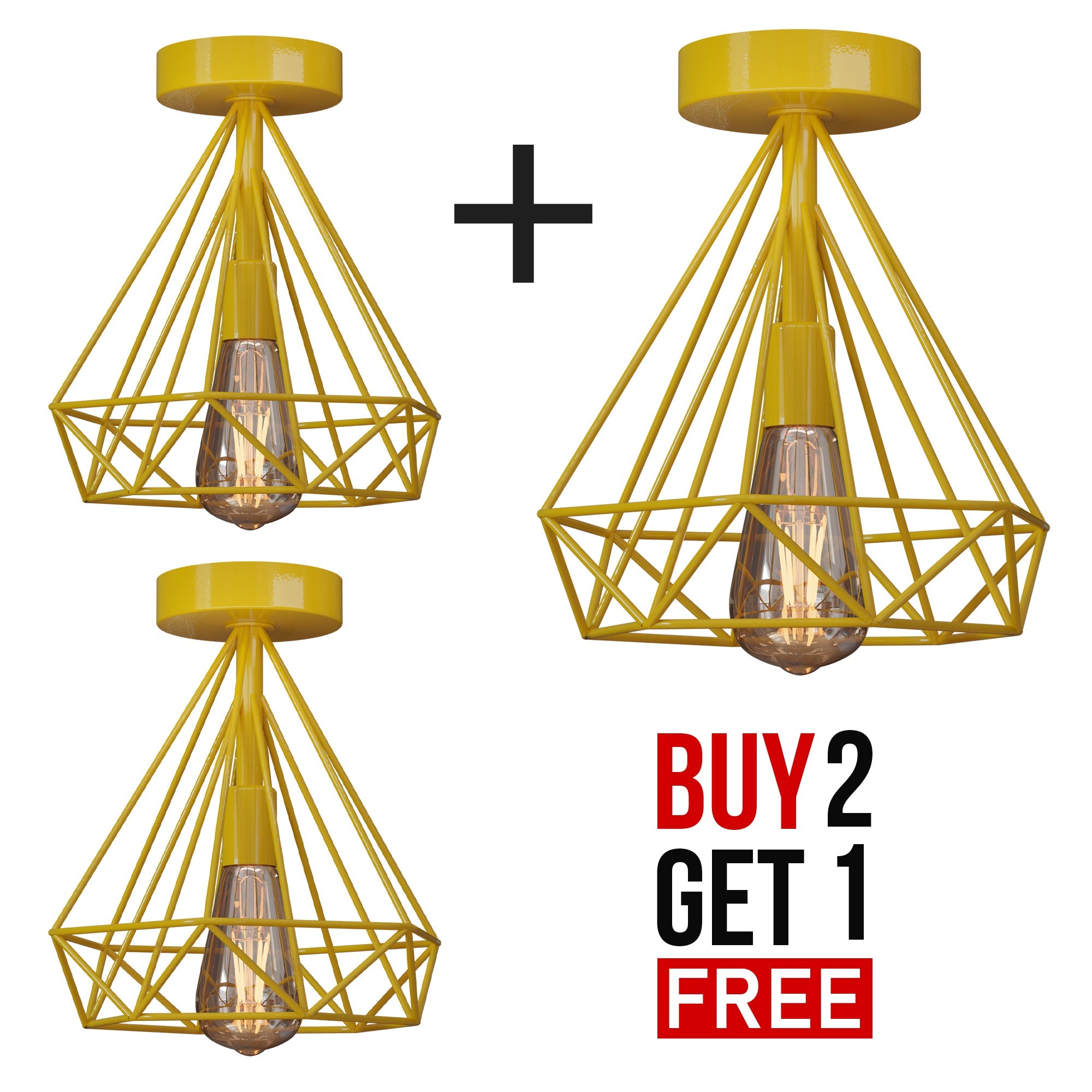 2 Pack Semi Flush Mount Ceiling Light Fixture Metal Cage Lampshade E27 Holder~4199