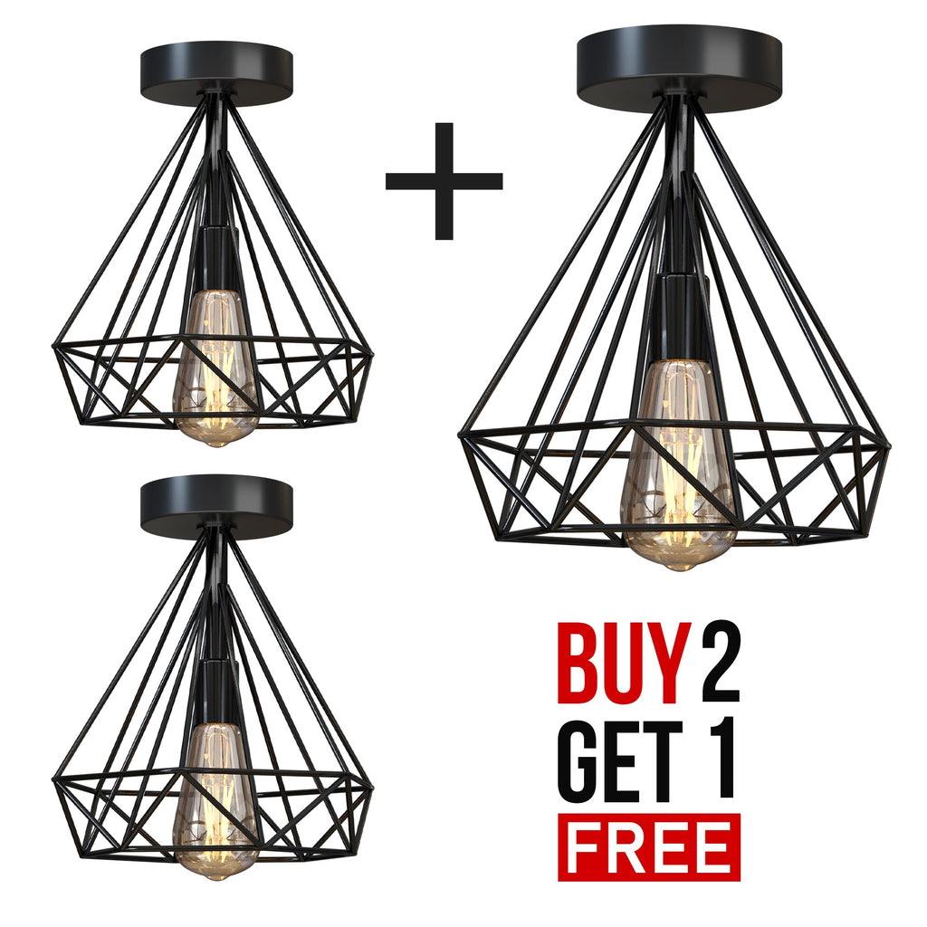 Vintage Industrial Metal Cage Semi Flush Mount Ceiling Light Fixture E27