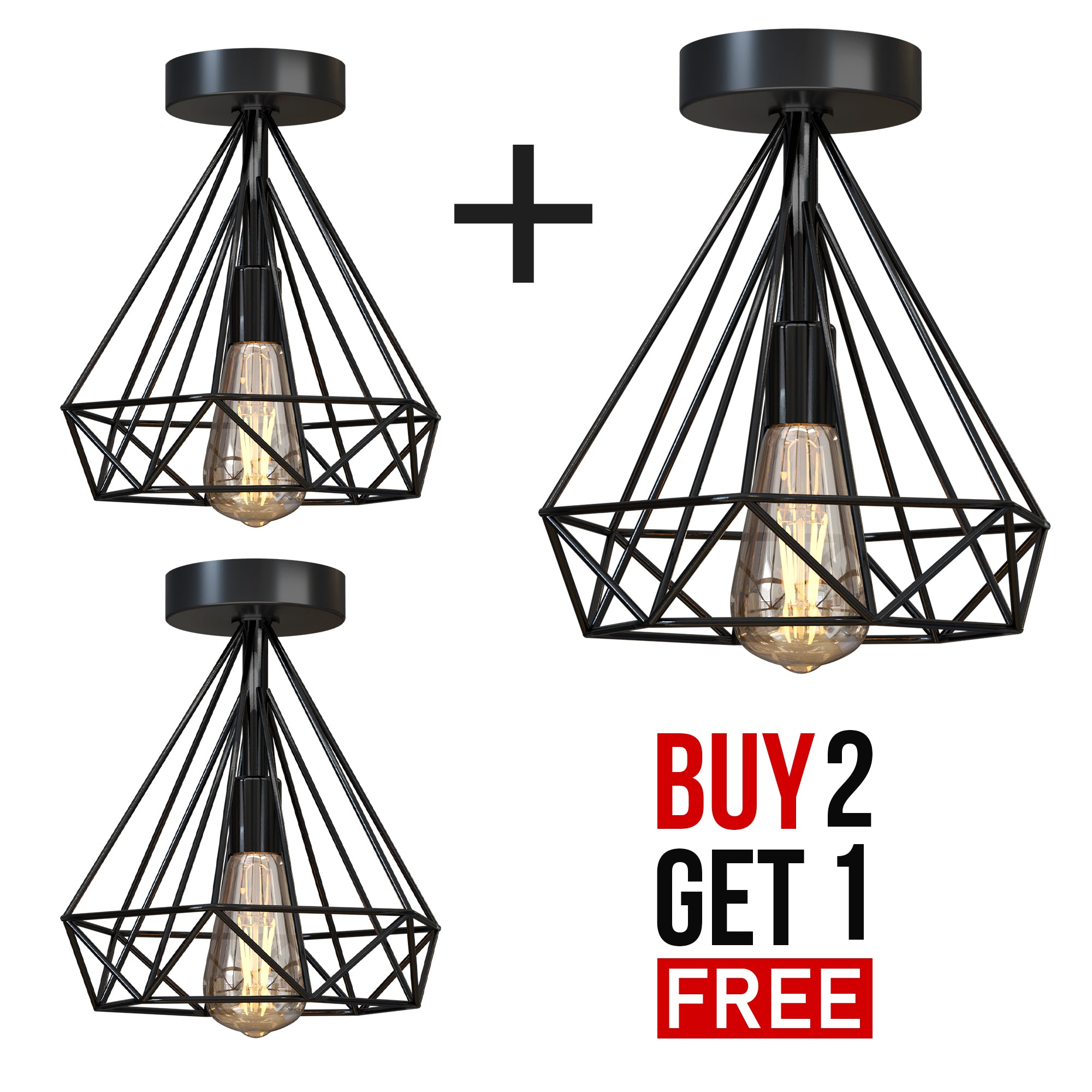 2 Pack Semi Flush Mount Ceiling Light Fixture Metal Cage Lampshade E27 Holder~4199