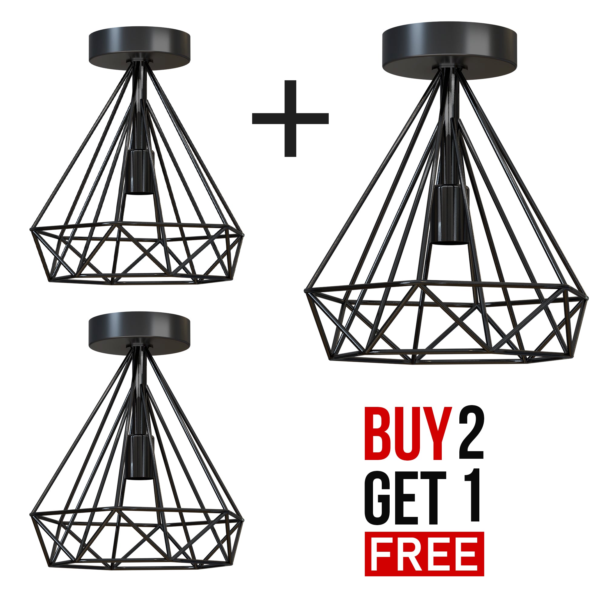 2 Pack Semi Flush Mount Ceiling Light Fixture Metal Cage Lampshade E27 Holder~4199