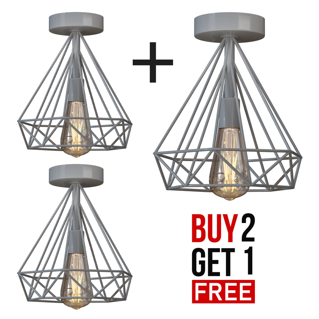 2 Pack Semi Flush Mount Ceiling Light Fixture Metal Cage Lampshade E27 Holder~4199
