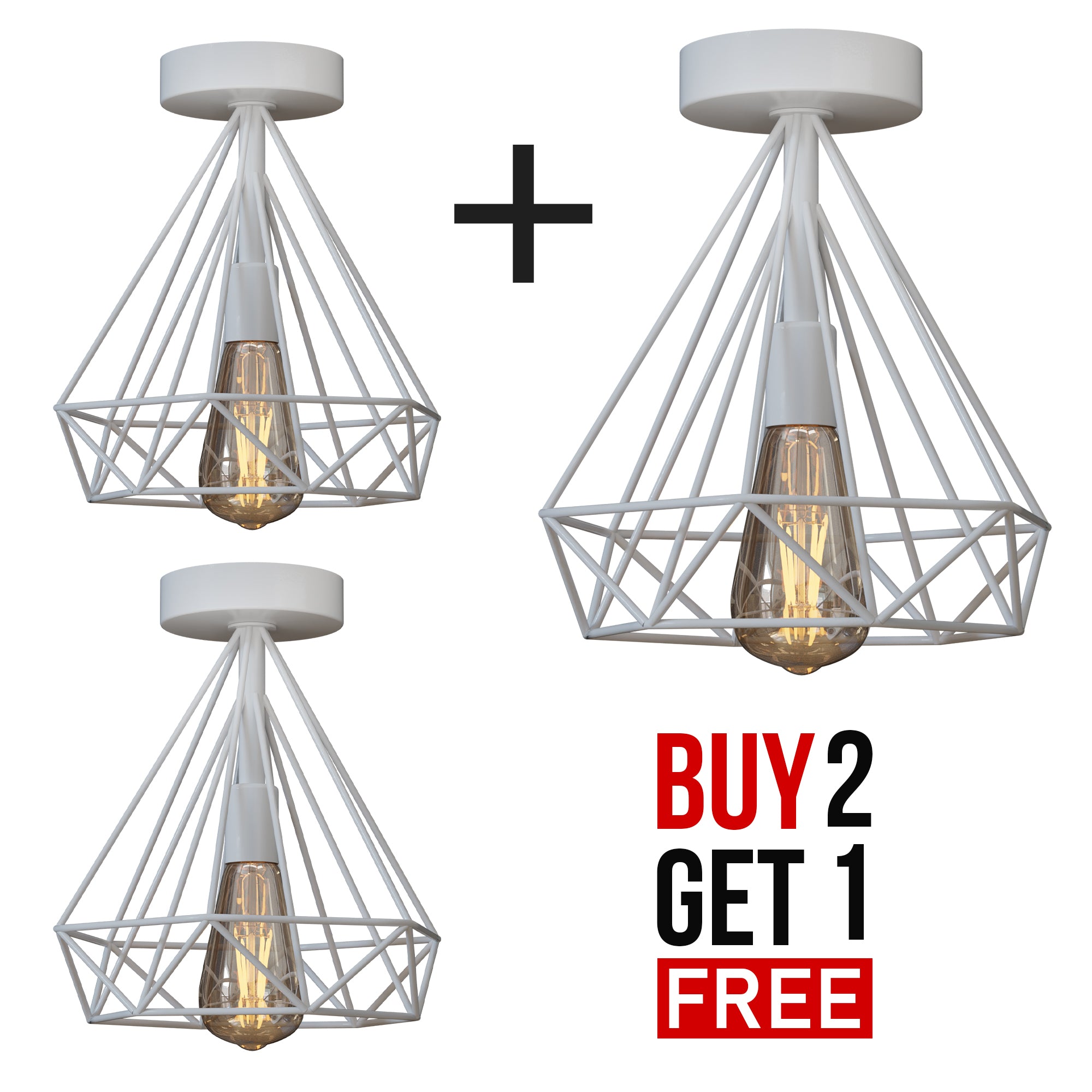 2 Pack Semi Flush Mount Ceiling Light Fixture Metal Cage Lampshade E27 Holder~4199