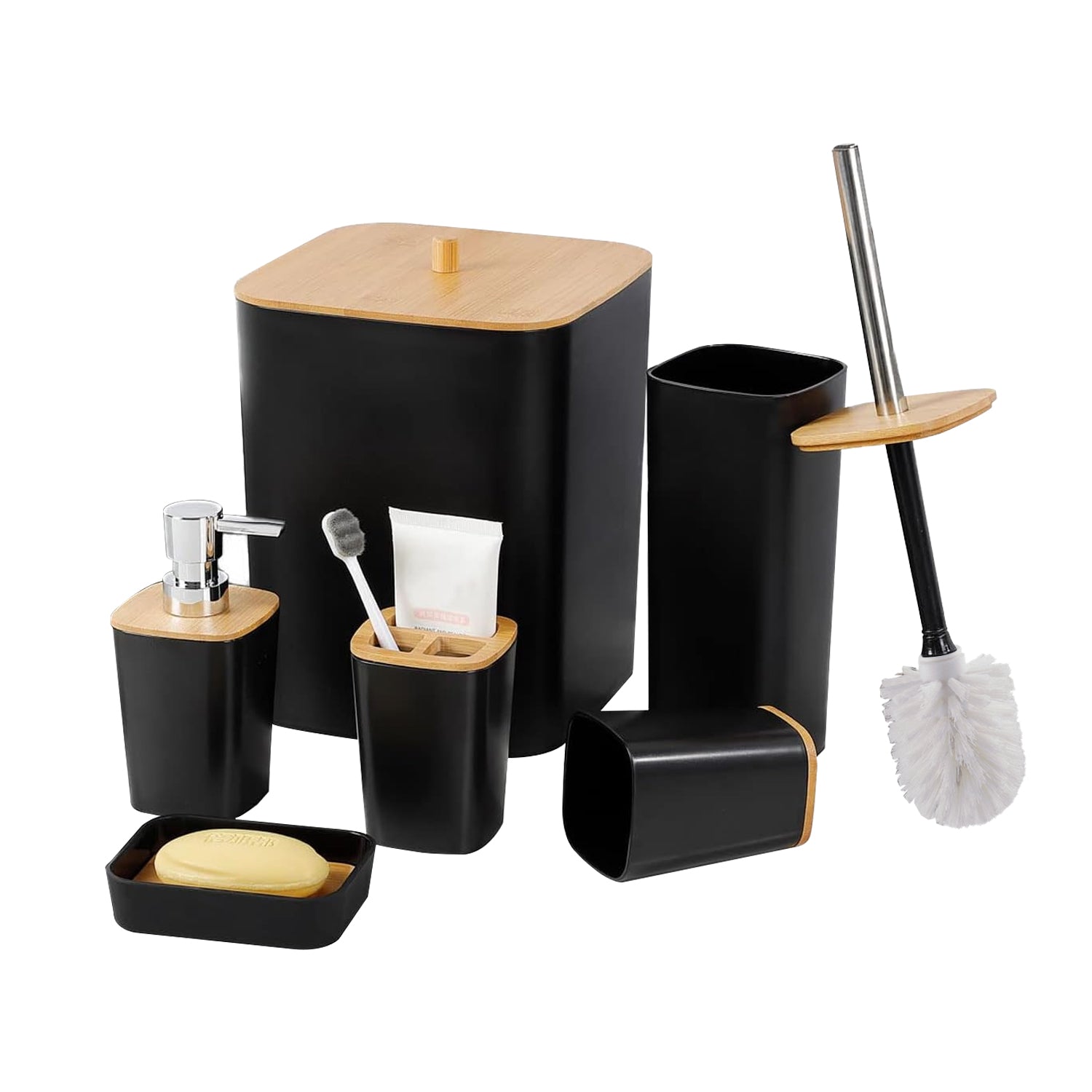 6/7 Pcs Plastic Bathroom Set Bin Toilet Brush Soap Dispenser ~6115