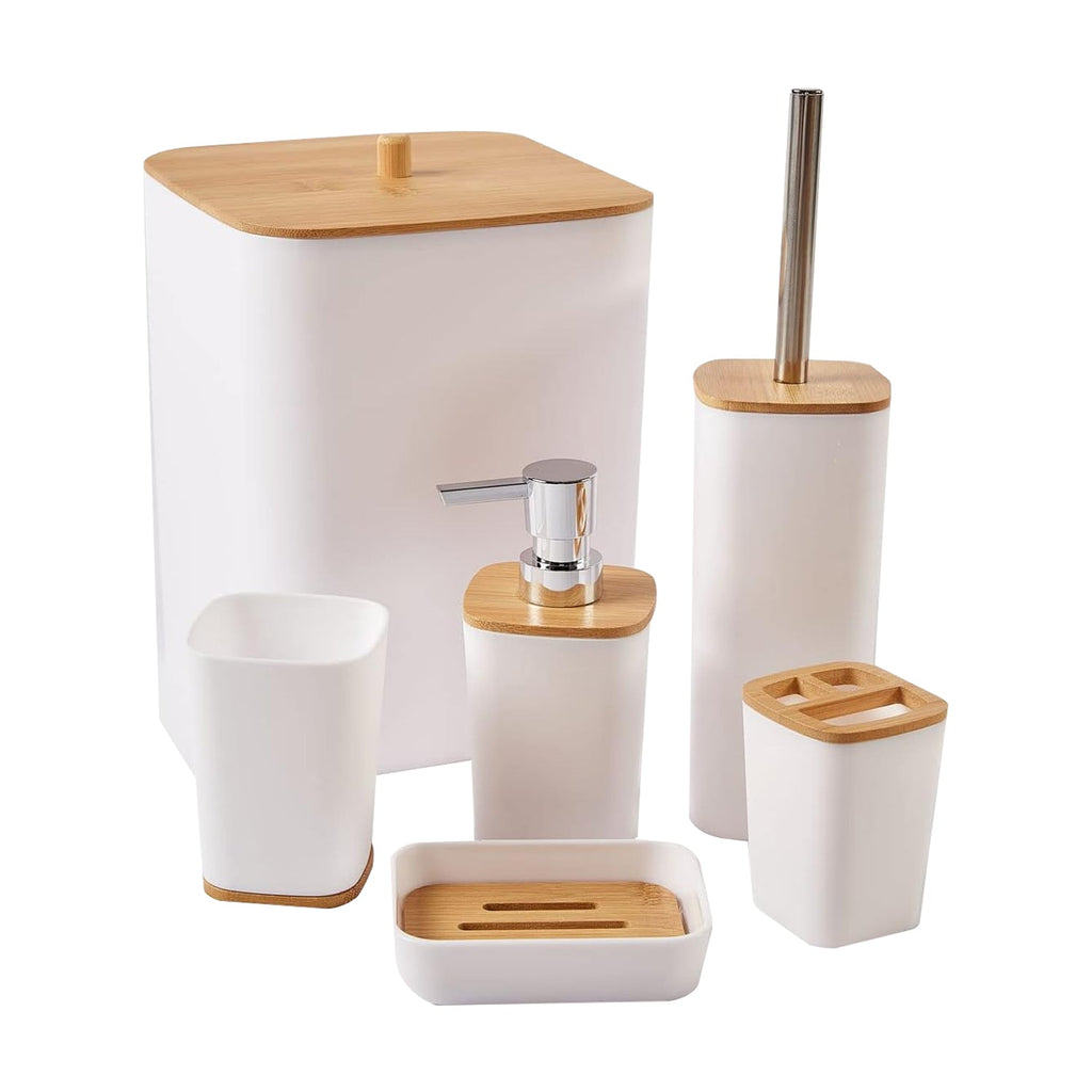 Modern Plastic Bathroom Accessory Set with Bin, Toilet Brush, Soap Dispenser