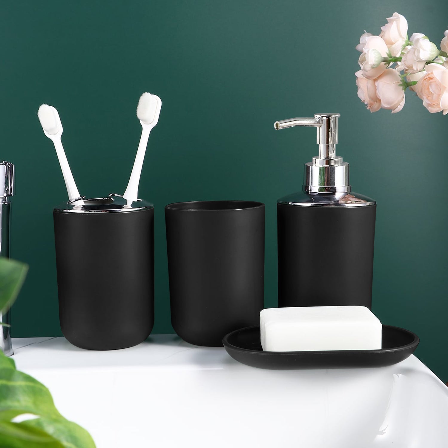 6/7 Pcs Plastic Bathroom Set Bin Toilet Brush Soap Dispenser ~6115