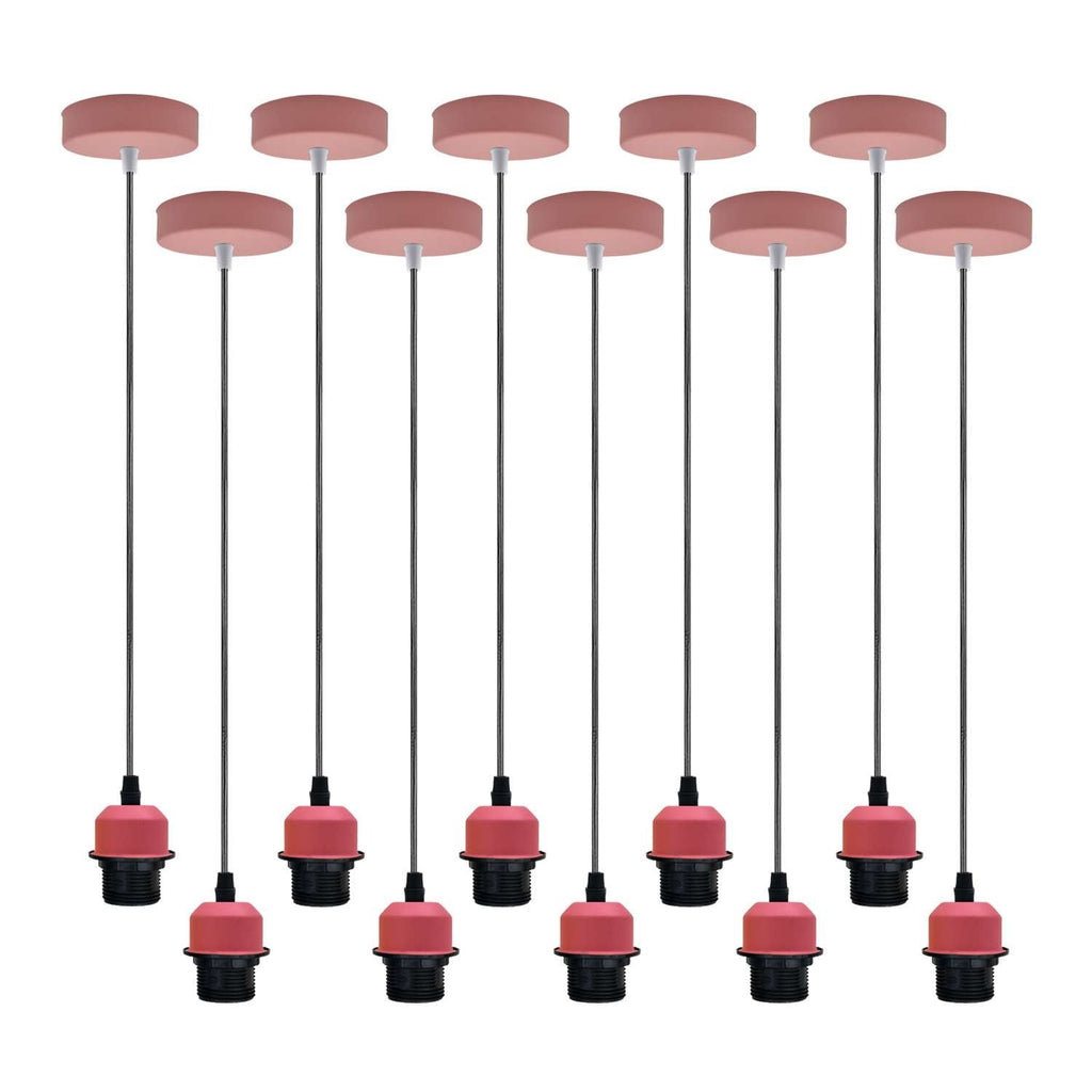 Chic Pink Metal Pendant Light Fixture with Adjustable Cable for E27 Bulbs