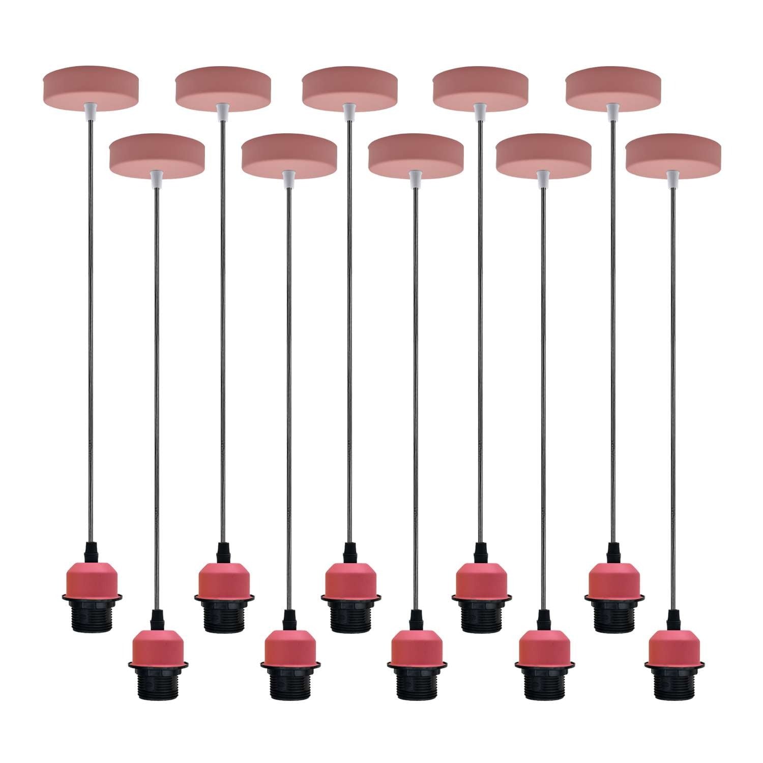 Chic Pink Metal Pendant Light Fixture with Adjustable Cable for E27 Bulbs