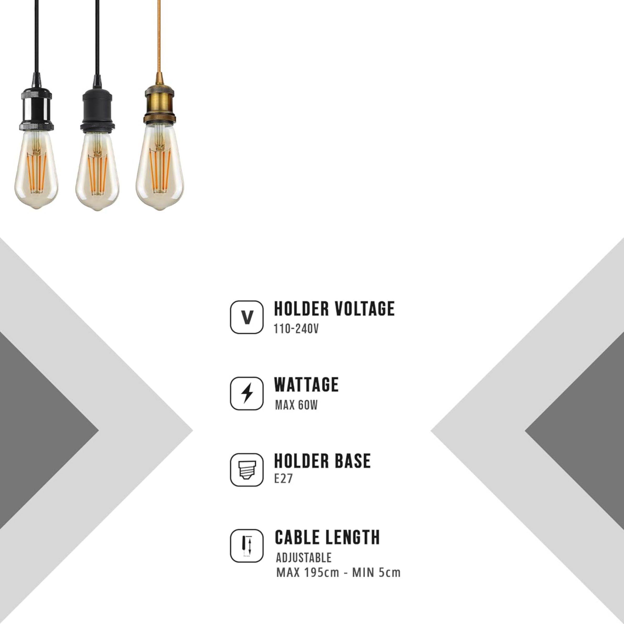 Spider Ceiling Pendant Light 2m Fabric 3Core Cable E27 ~4483