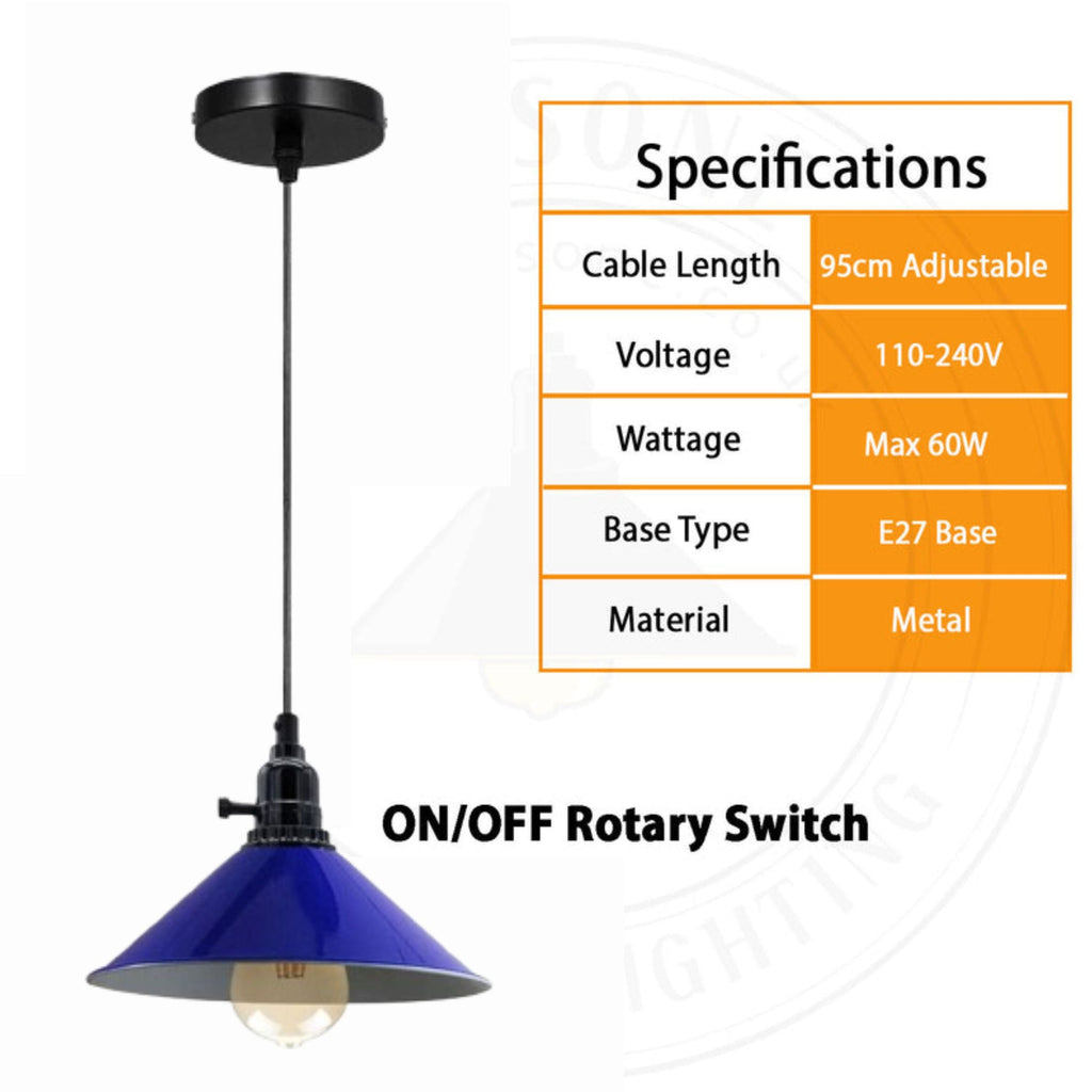 Industrial Vintage Metal Pendant Light Shade Chandelier Navy Blue Lampshade