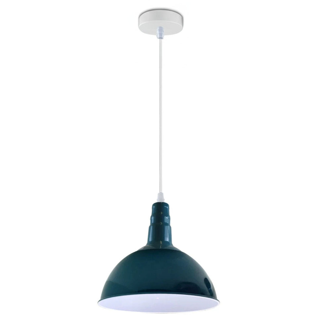 Modern Blue Fabric Drum Pendant Light with Adjustable Hanging Cord