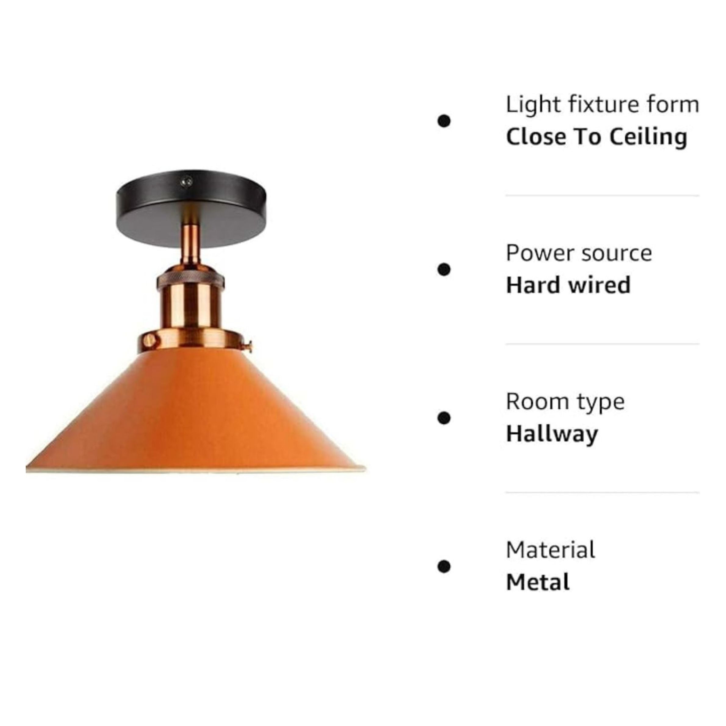 Industrial Metal Semi Flush Mount Cone Ceiling Light Fixture
