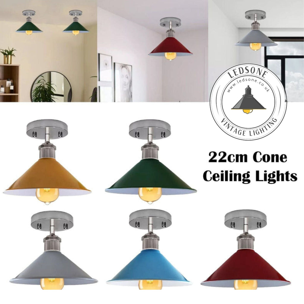 Industrial Flush Mount Cone Ceiling Light, Vintage Retro Style for Living Room