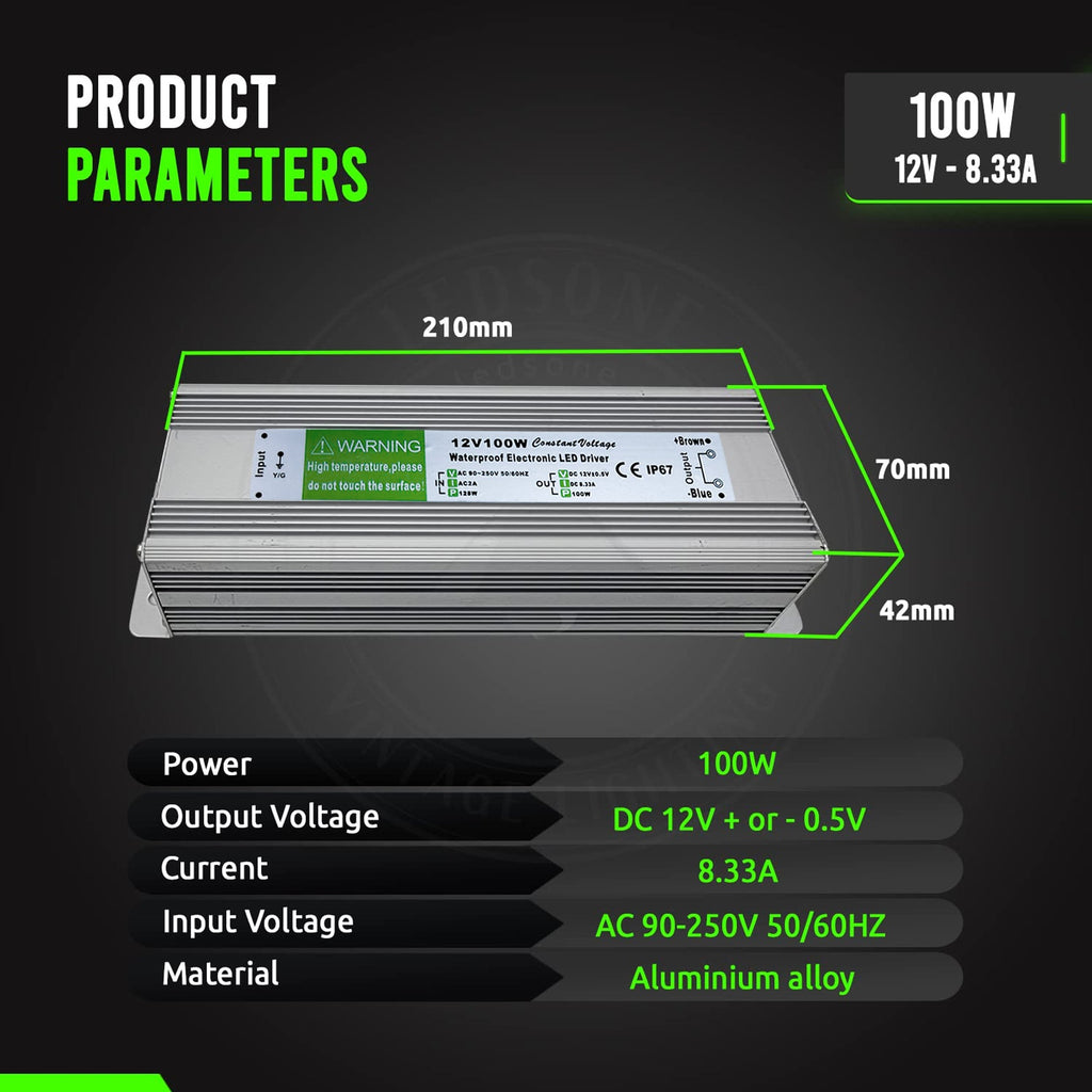 IP67 Waterproof DC 12V 100W LED Power Supply Driver Outdoor Transformer