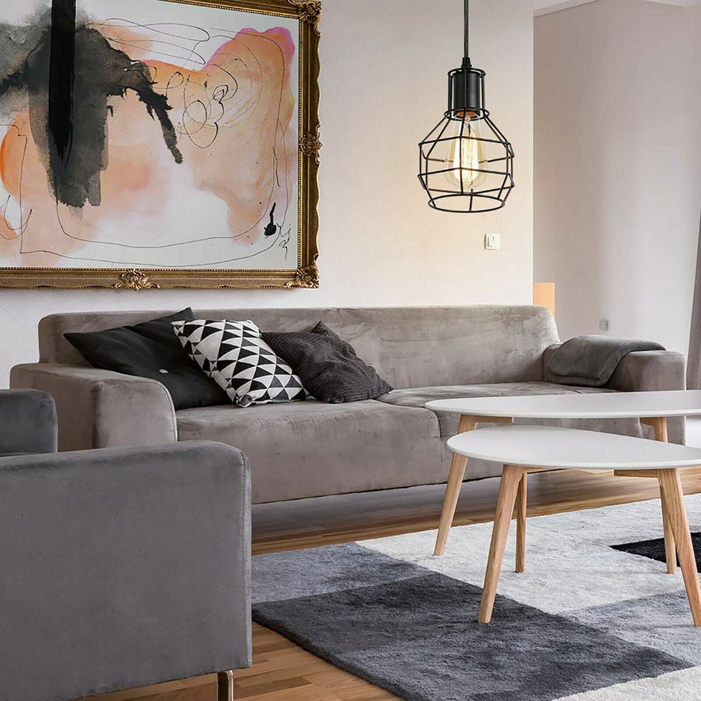 Industrial Brushed Silver Metal Wire Cage Pendant Light for Edison Bulbs