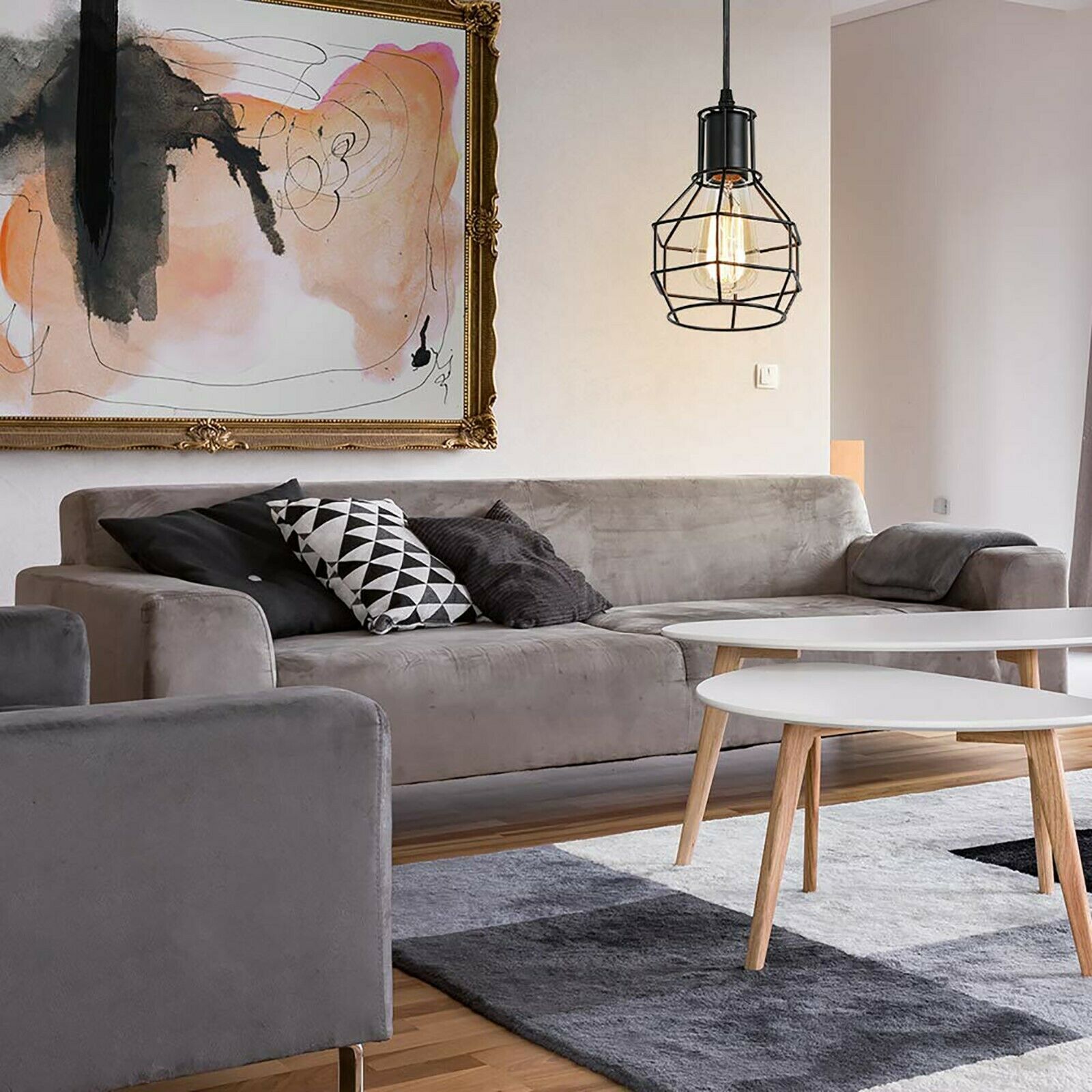 Industrial Brushed Silver Metal Wire Cage Pendant Light for Edison Bulbs