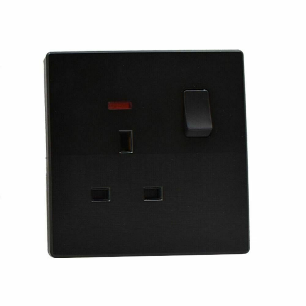 Modern Black Screwless 13A Double Wall Socket with USB Charging Ports