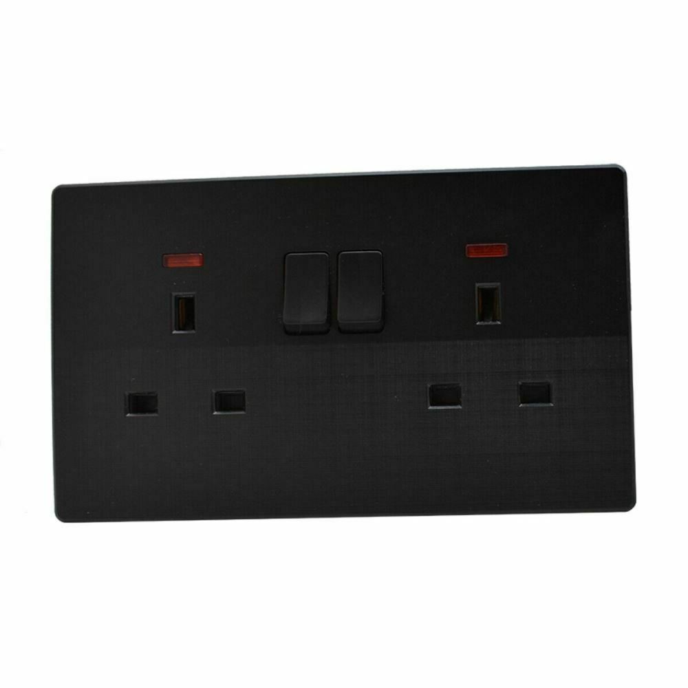 Modern Black Screwless 13A Double Wall Socket with USB Charging Ports