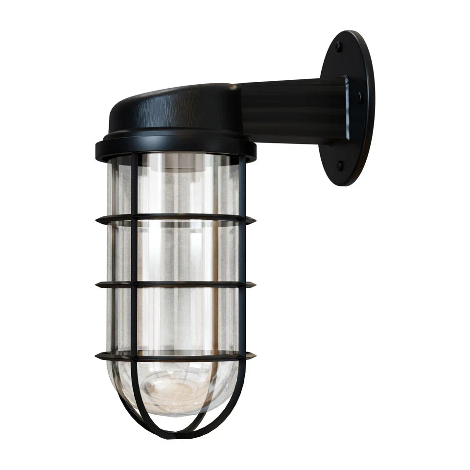 Industrial Bunker Bulkhead Cage Wall Sconce Light Fixture, Weatherproof Outdoor Metal Lamp