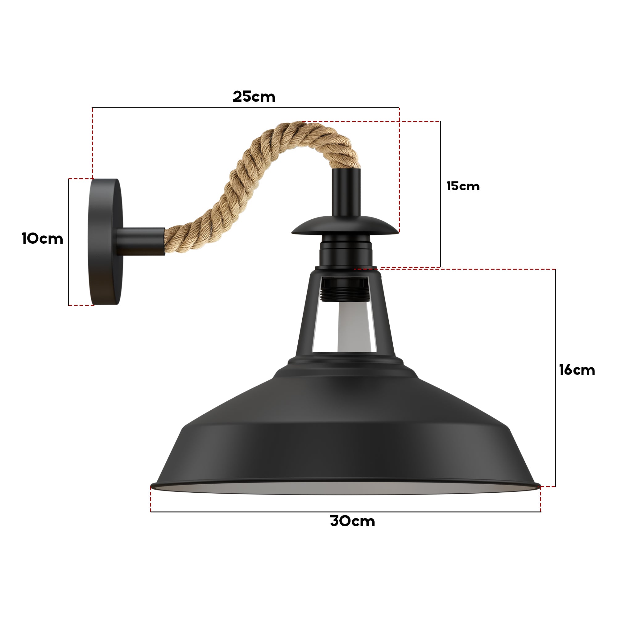 Black Rope Wall Sconce Light, Rustic Industrial Barn Slotted Shade Fixture