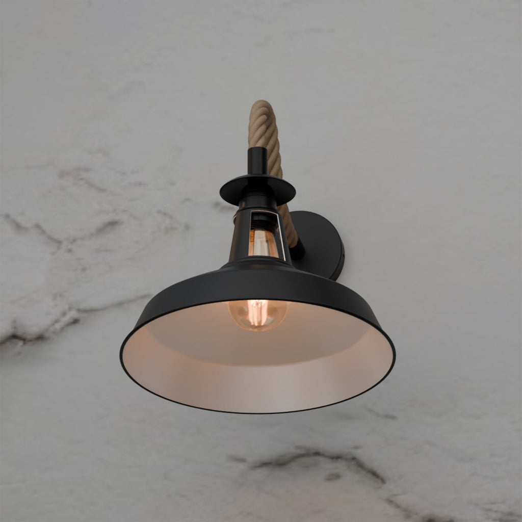 Black Rope Wall Sconce Light, Rustic Industrial Barn Slotted Shade Fixture