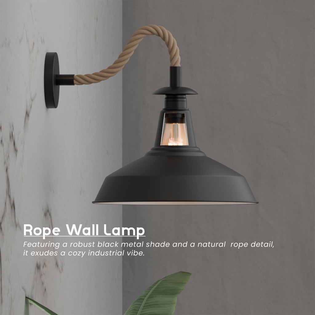 Black Rope Wall Sconce Light, Rustic Industrial Barn Slotted Shade Fixture