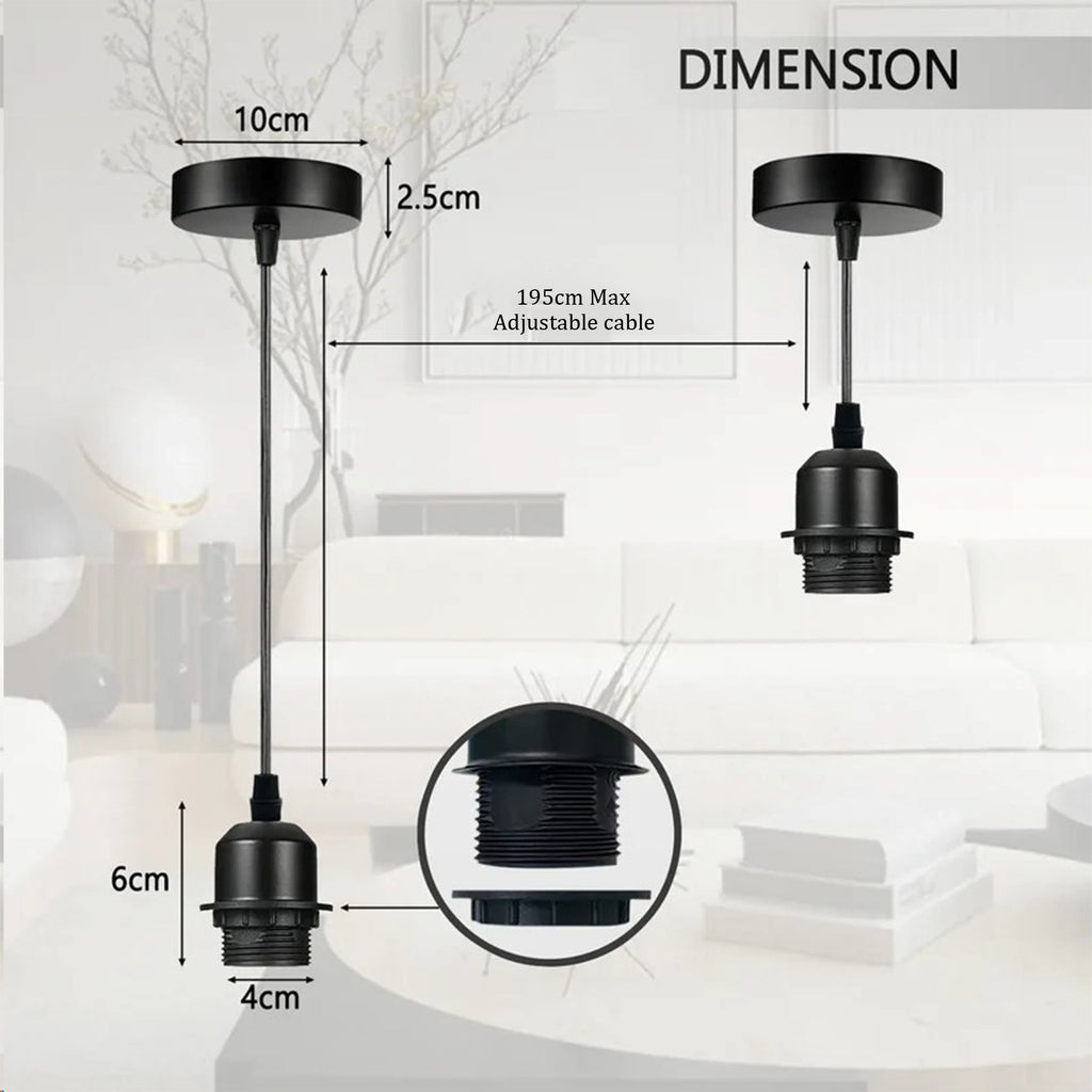 2-Pack Black E27 Pendant Light Kit PVC Cable Ceiling Fixture Holder
