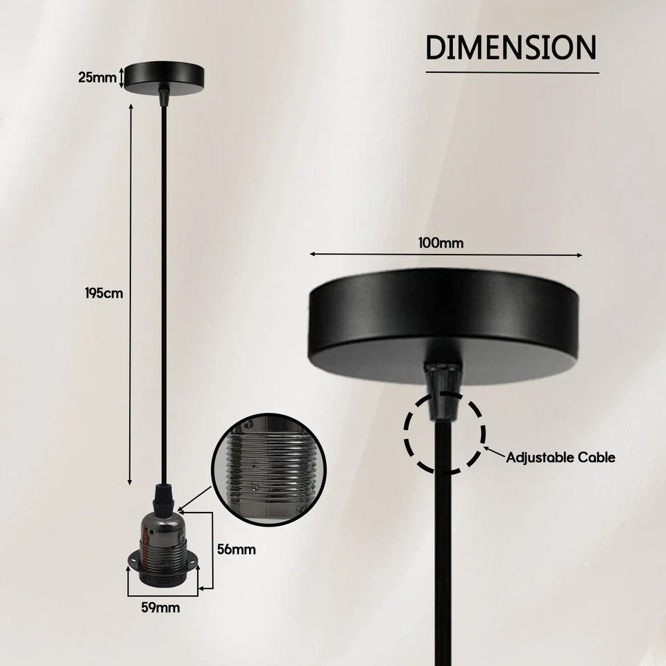 2-Pack Black E27 Pendant Light Kit PVC Cable Ceiling Fixture Holder